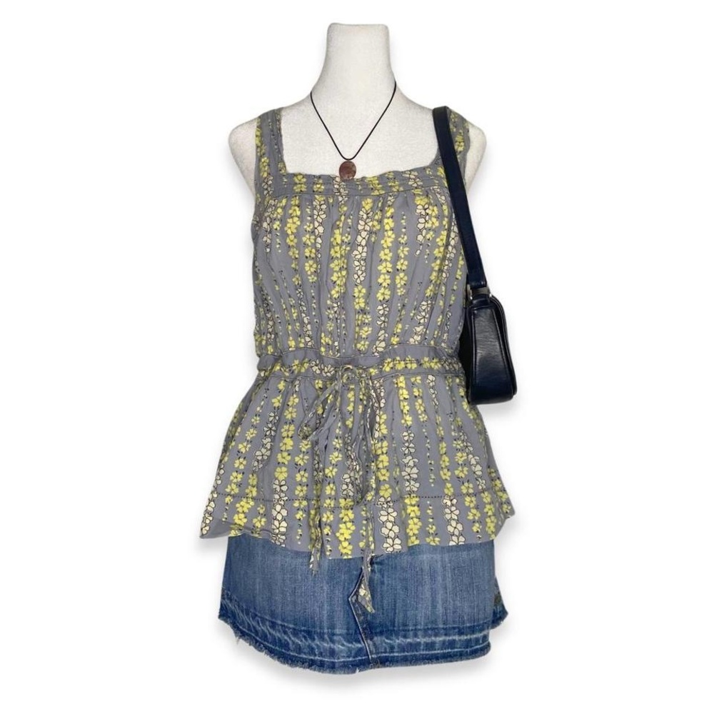 Twenty8Twelve Y2K Boho Gray and Yellow Floral Sleeveless Tank Top
